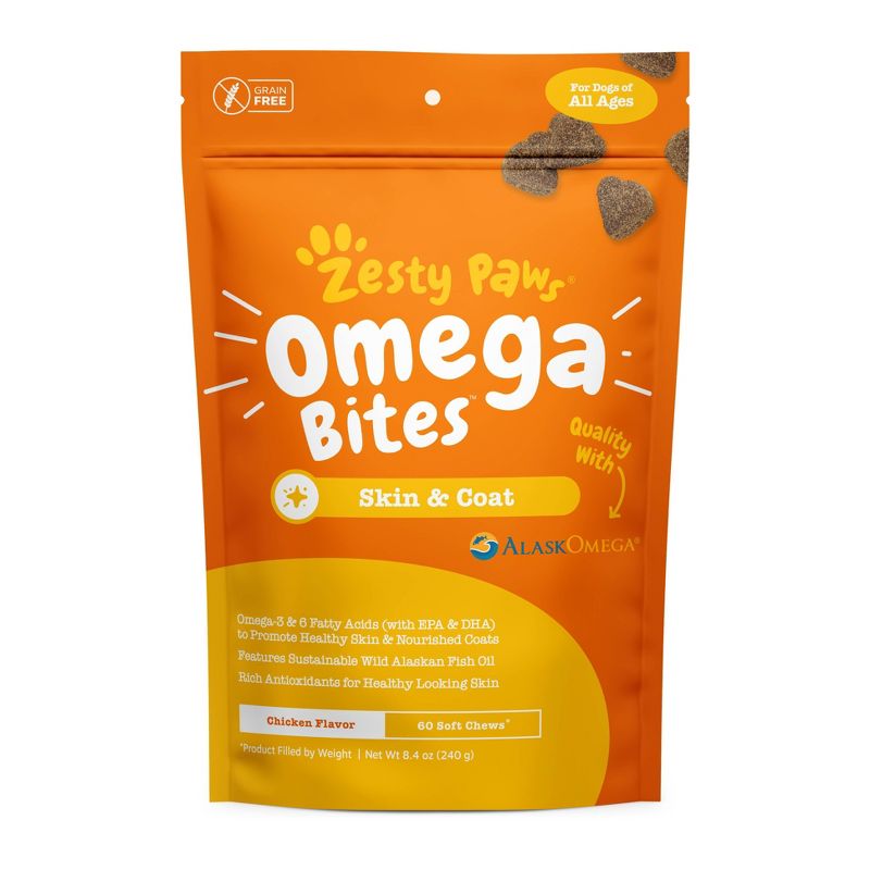 Zesty Paws Omega 3 Skin and Coat Vitamins & Supplement for Dogs – 60 ct