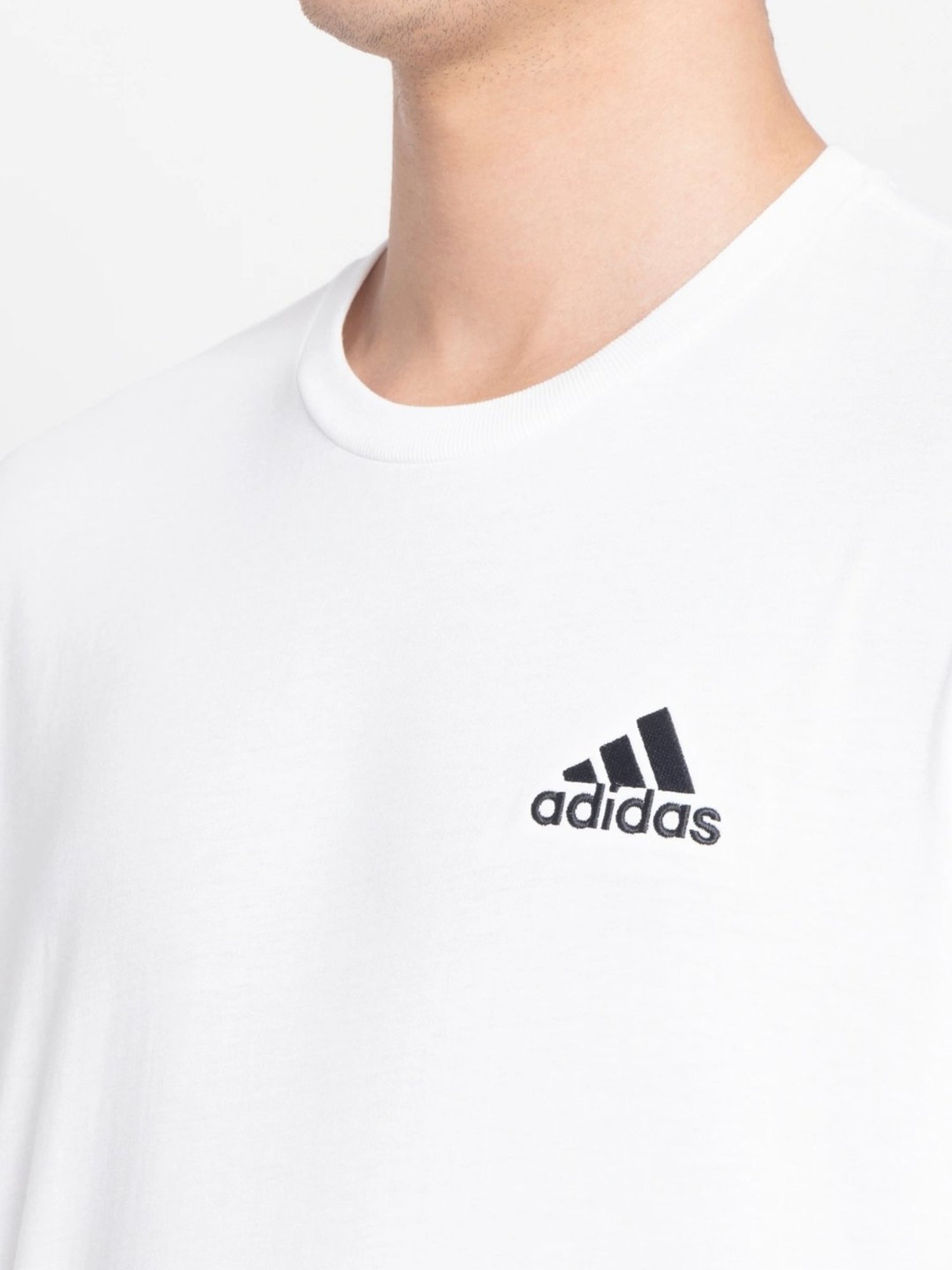 Adidas White Cotton Regular Fit T-Shirt