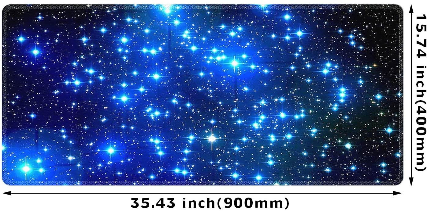 Meffort Inc Extra Large Extended Gaming Desk Mat Non-Slip Rubber Pads Stitched Edges Mouse Pad 35.4 x 15.7 inch - Galaxy Stars