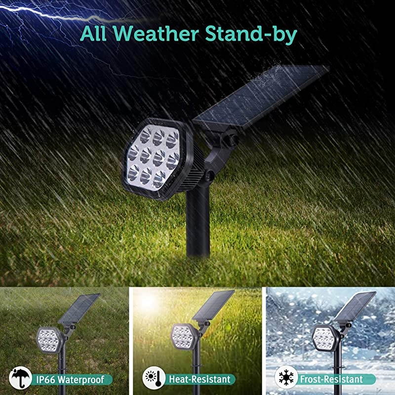 Solar Lights Outdoor,10 LED Landscape Spotlights Solar Powered Wall Lights 2-in-1 Wireless Adjustable Security Decoration Lighting for Yard Garden Walkway Porch Pool Driveway,White 2 Pack