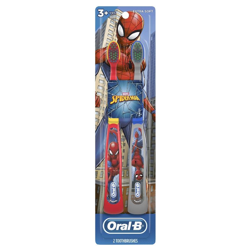 Oral-B Kid's Manual Toothbrush featuring Marvel's Spider-Man Soft Bristles for Children and Toddlers - 2ct