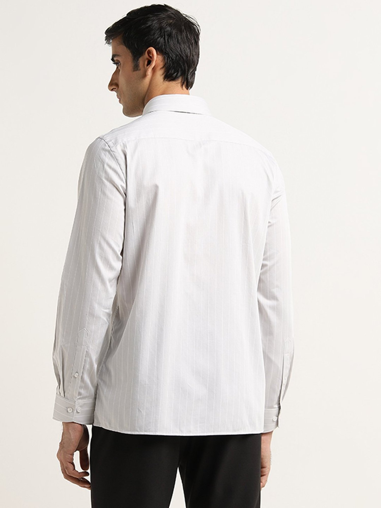 WES Formals by Westside Light Grey Striped Slim Fit Shirt