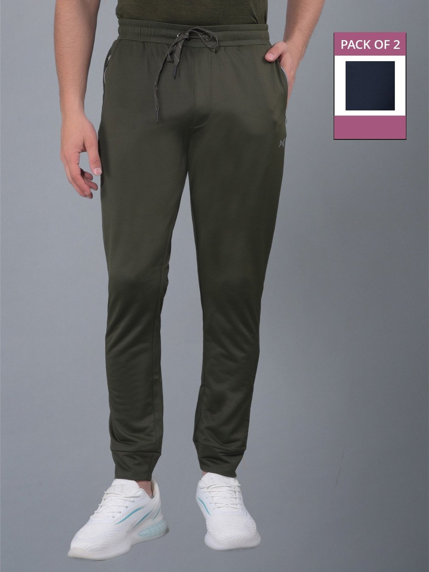 Force NXT Navy & Olive Regular Fit Sports Joggers - Pack Of 2