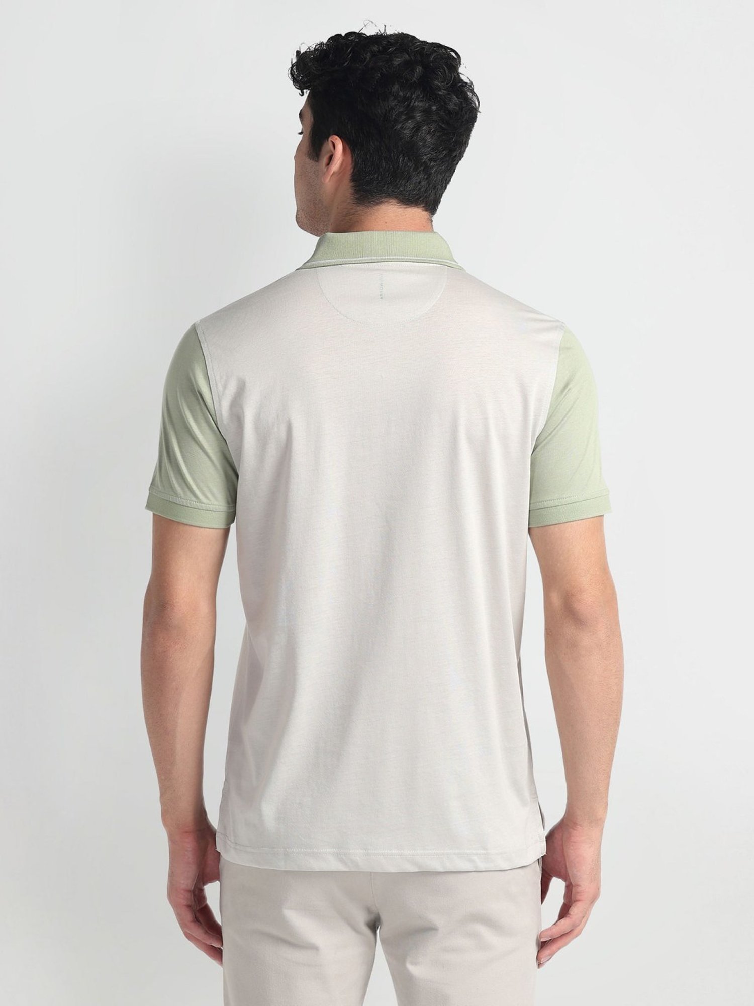 Arrow Newyork Grey Cotton Regular Fit Colour Block Polo T-Shirt