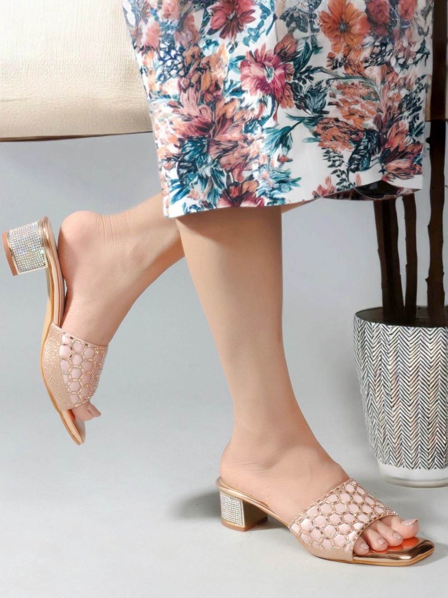 Carlton London Women's Rose Gold Ethnic Sandals