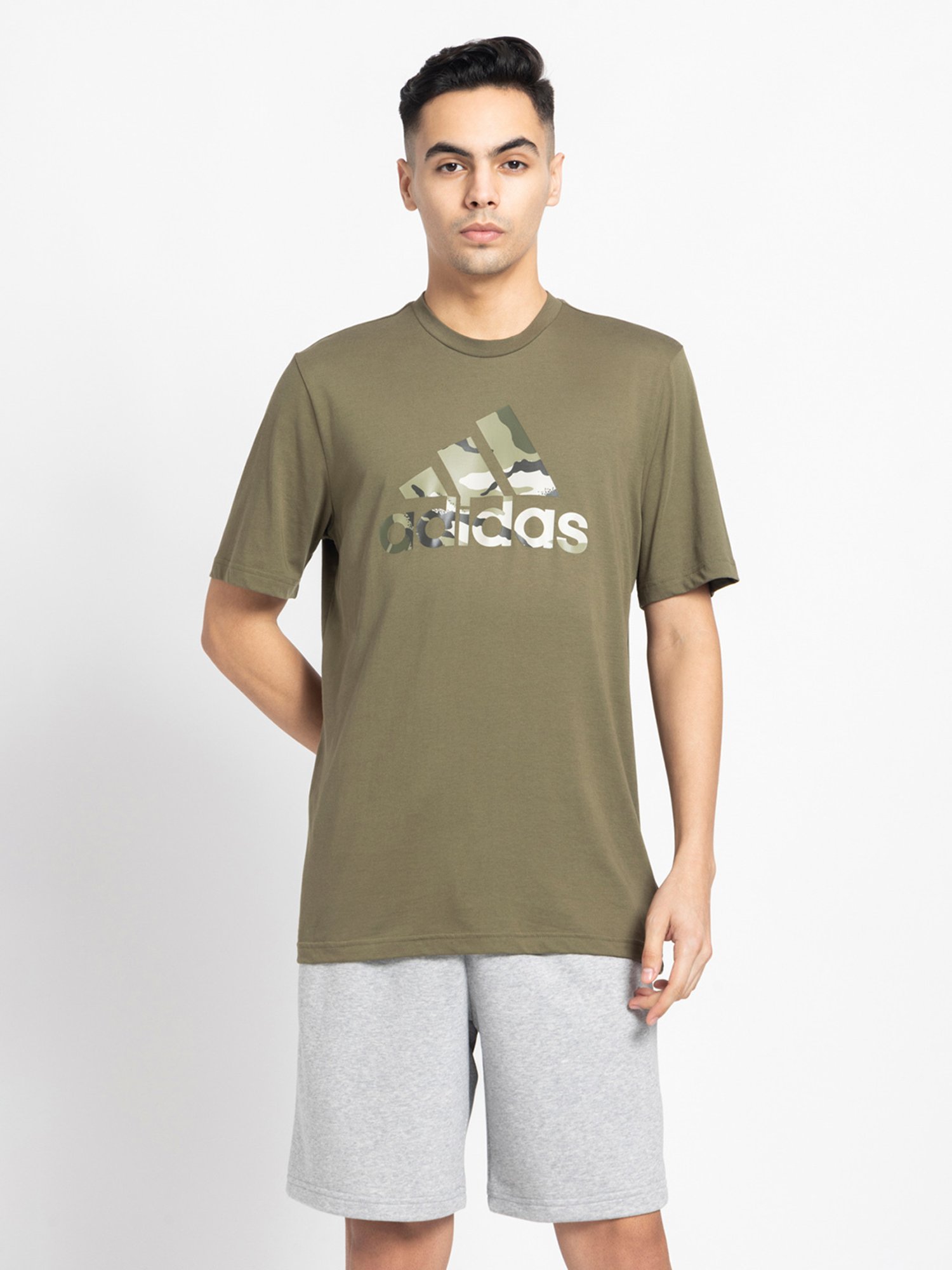adidas Olive Regular Fit Printed Sports T-Shirt