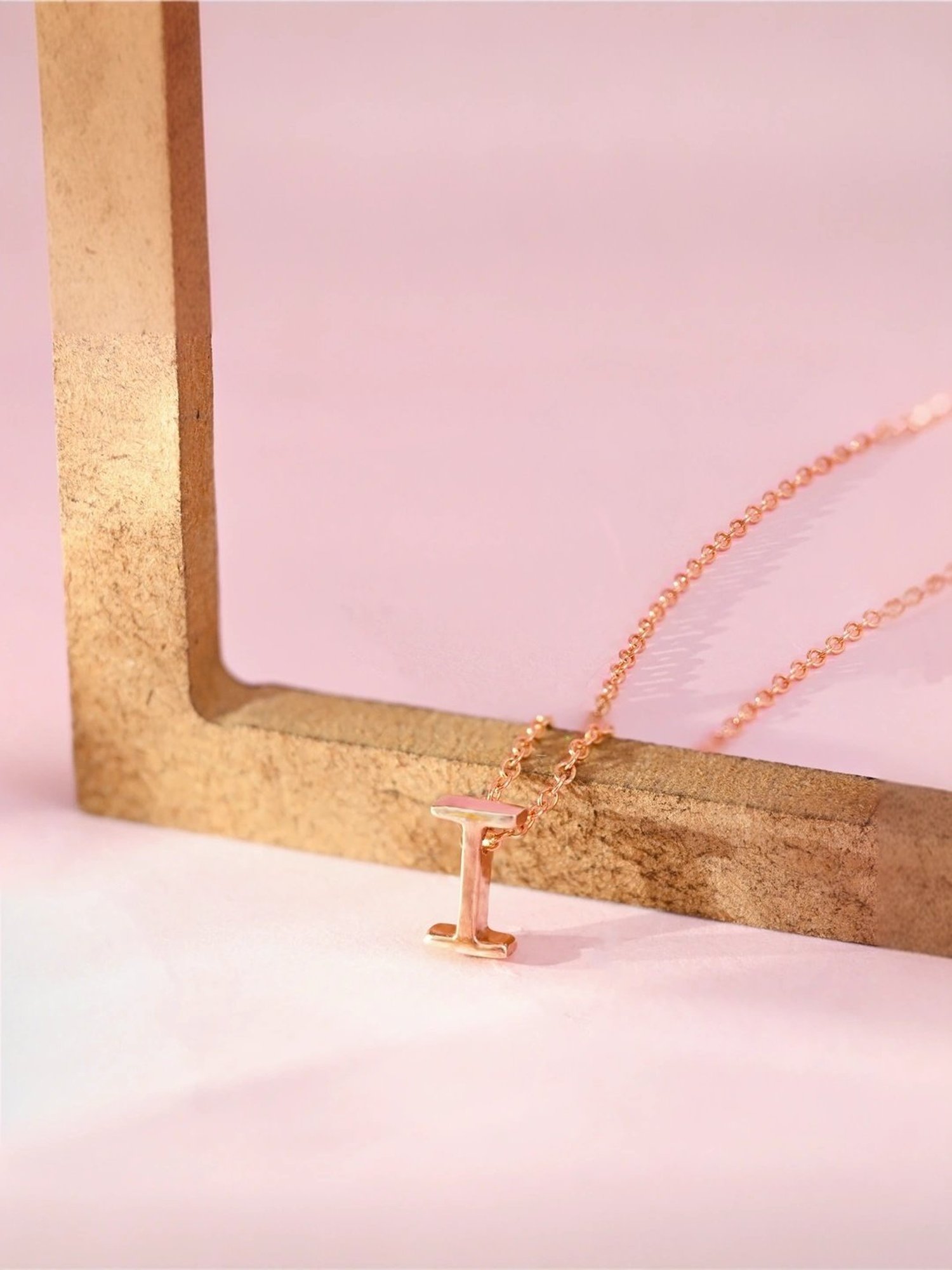 Touch925 Sterling Silver Infinite I Initial Rose Gold Chain Pendant