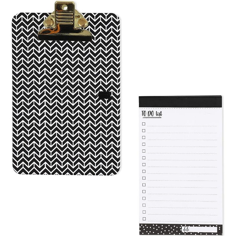 2-Pack Mini Clipboard with to Do List Note Pads Included, Gold Clip, for Shopping Grocery Reminder (6.3 x 4 inches)