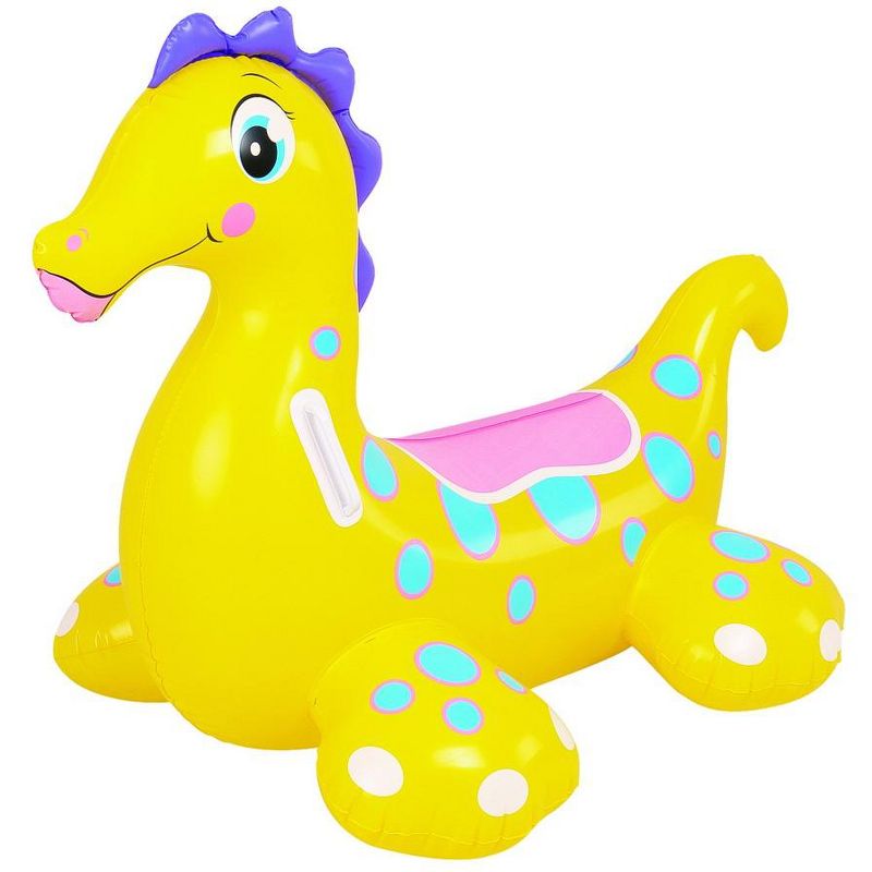 Pool Central 44" Inflatable Sea Horse Rider 1-Person Swimming Pool Float Toy with Handles - Yellow/Blue
