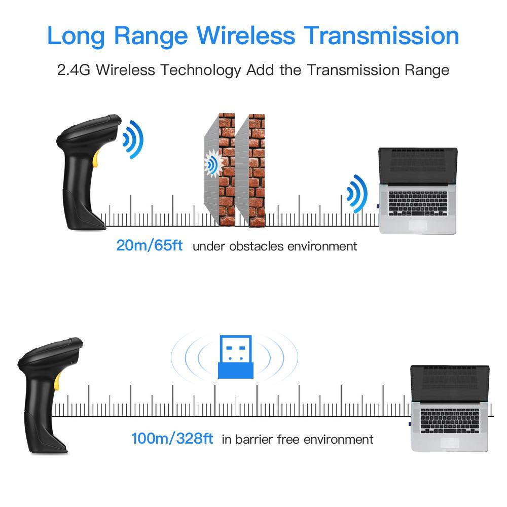 Eyoyo Wireless 1D Barcode Scanner, Handheld 2-in-1 2.4GHz Wireless & USB Wired Connection Barcode Reader 1D Image Scanner with USB Receiver Work with Computer PC POS for Warehouse Supermarket
