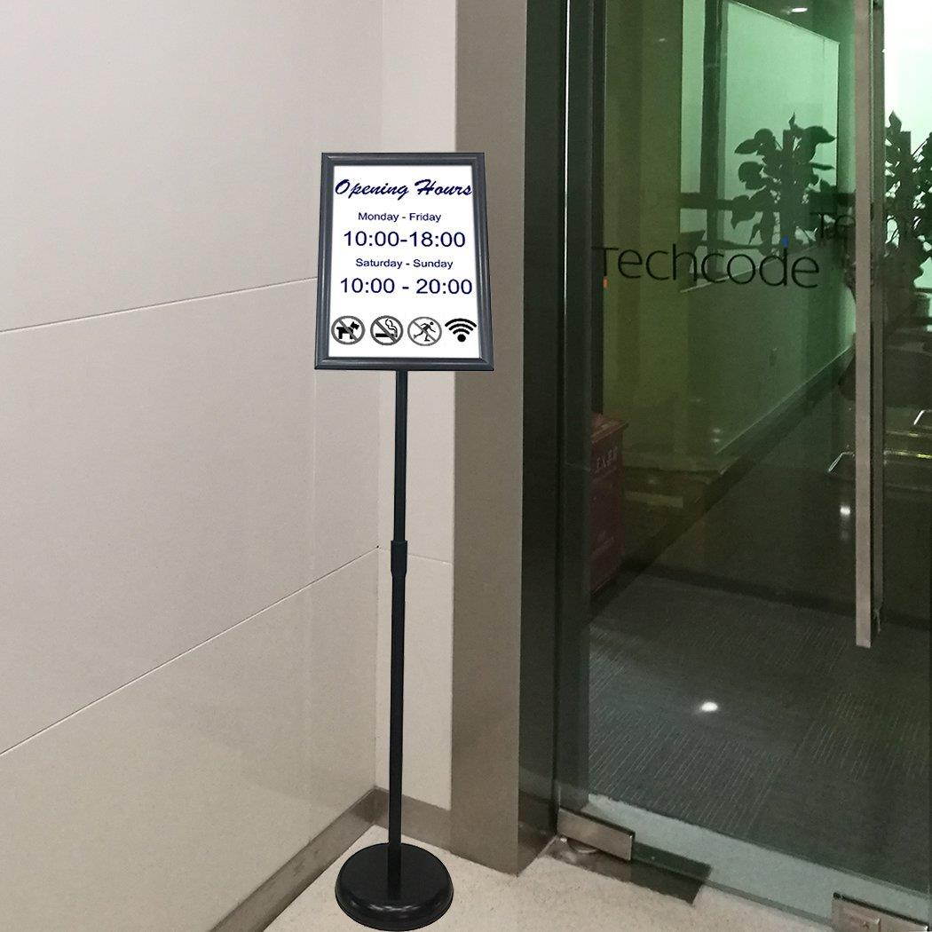 HAITIAN Sign Holder Poster Stand - Fits for 11 X 17 Inch Poster, Adjustable Stand Height, Poster Frame Revolvable To Either Horizontal or Vertical View Display, Metal Material Color Black