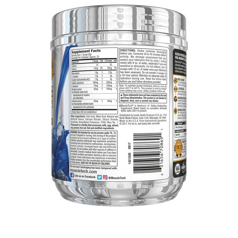 Muscletech Neurocore Pre Workout Powder with Creatine - Icy Blue Raspberry - 7.39oz