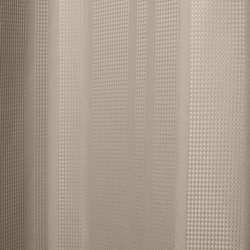 Striped Waffle Shower Curtain Beige - Hookless
