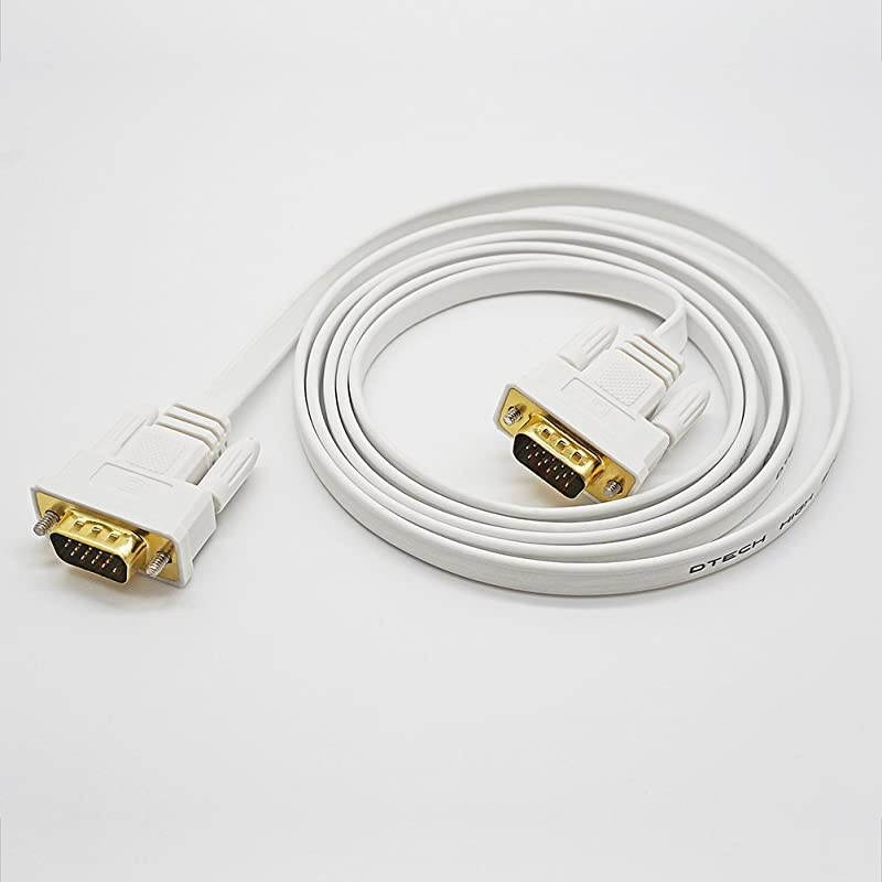 Thin Flexible 6 Feet VGA to VGA Cable Male to Male 1080p High Resolution Short Computer Monitor Cord - White - 6ft