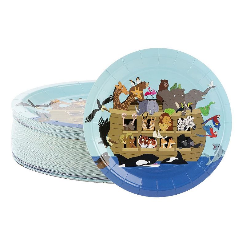 Blue Panda 80-Count Disposable Paper Plates, Noah's Ark Party Supplies Church Gatherings Round 9"x9"