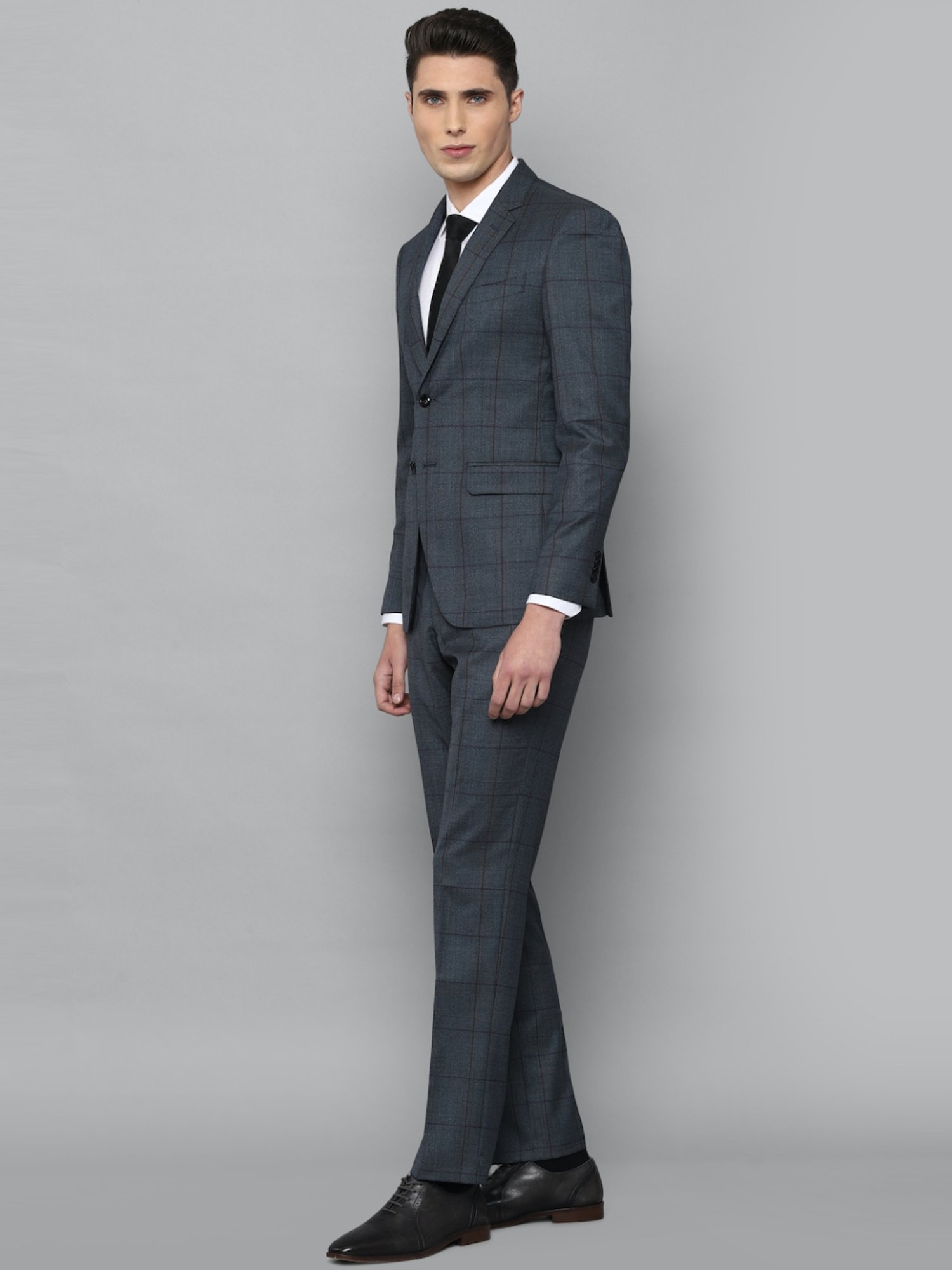 Luxure By Louis Philippe Grey Slim Fit Checks Two Piece Suit