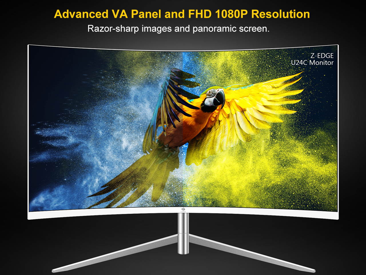 Z-EDGE U24C 24" 1080P 1920 x 1080 Full HD, 75 Hz, 5ms (MPRT) VGA+HDMI LED Backlit 2800R Curved Monitor, with Eye-Care Technology, FreeSync, Built-in Speakers