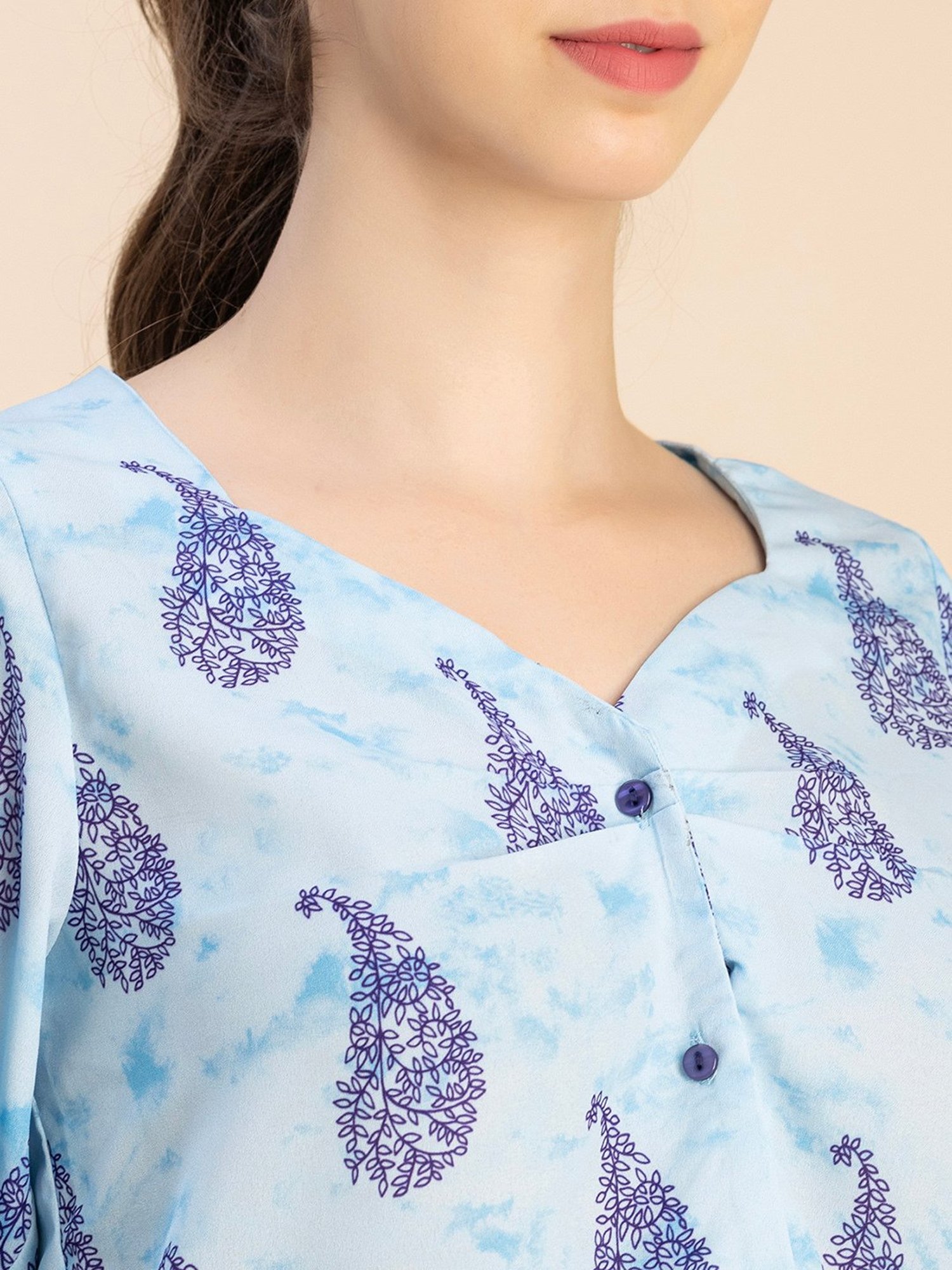 Moomaya Light Blue Printed Crop Top