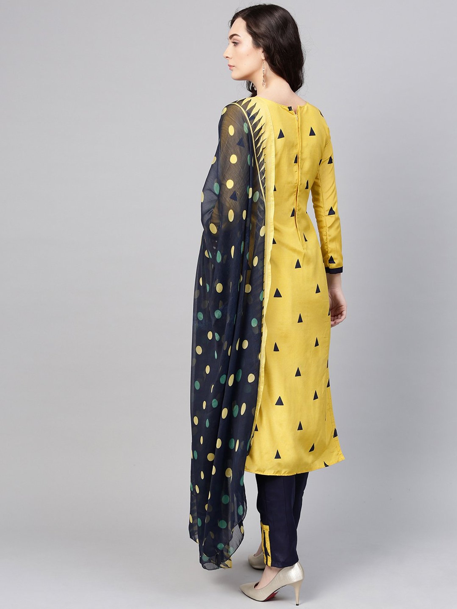 Saree Mall Yellow & Blue Embroidered Dress Material