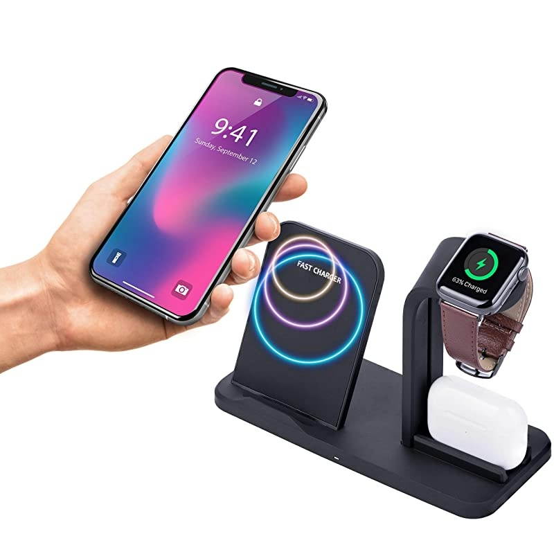 in 1 Wireless Charging Station for Multiple Devices Apple Watch iPhone Airpods Apple Docking Station Detachable Qi Wireless Charger Stand in 1 Compatible with iPhone XR X XS Max 8 Plus