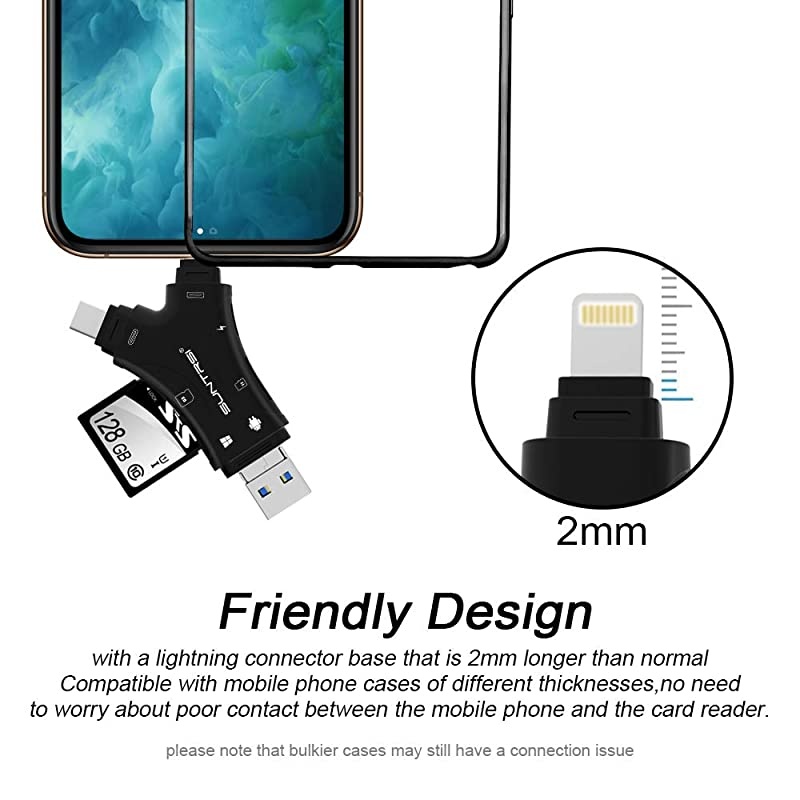 Card Reader for iPhoneipadAndroidMacComputerCamera4 in1 Micro Card Reader Trail Camera Viewer Portable Memory Card Reader Card Adapter Compatible with and TF CardsBlack