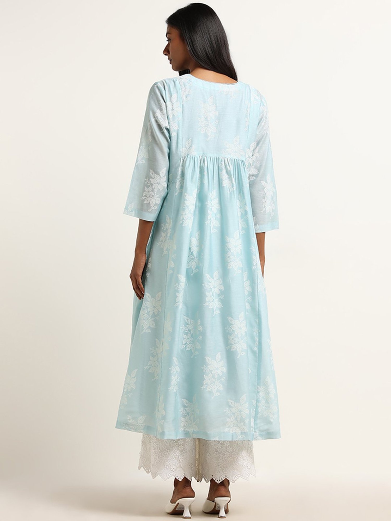 Zuba by Westside Blue Bandhani Floral Design A-Line Kurta with Camisole