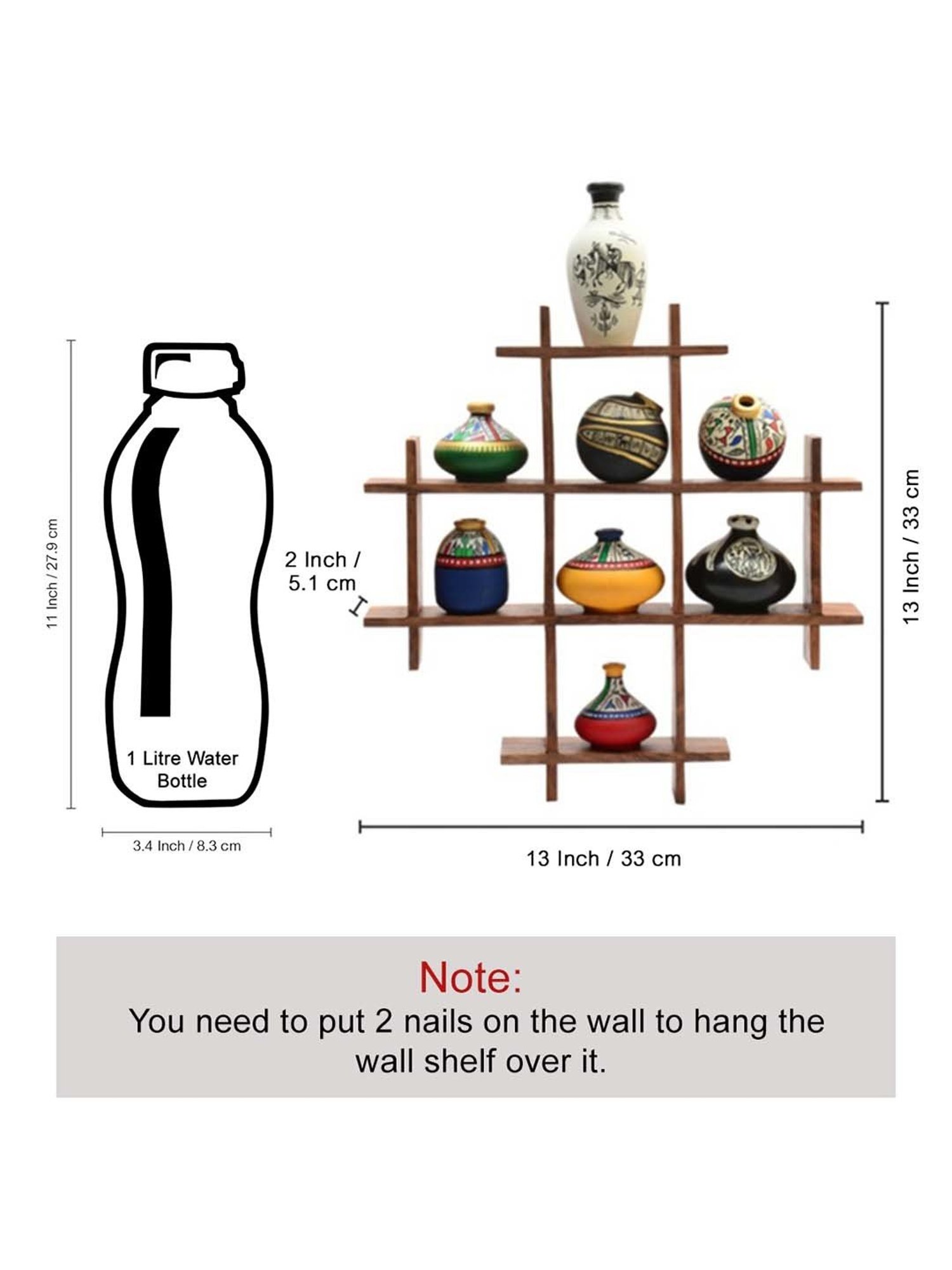 ExclusiveLane 8 Terracotta Warli Handpainted Pots With Sheesham Wooden Frame Wall Hanging