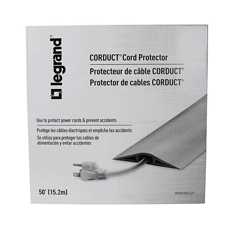 Wiremold Black Floor Management Kit Corduct Cord Protector Wire Organizer and Hider Rubber Cable Cover and Concealer 50 Feet CDBK50