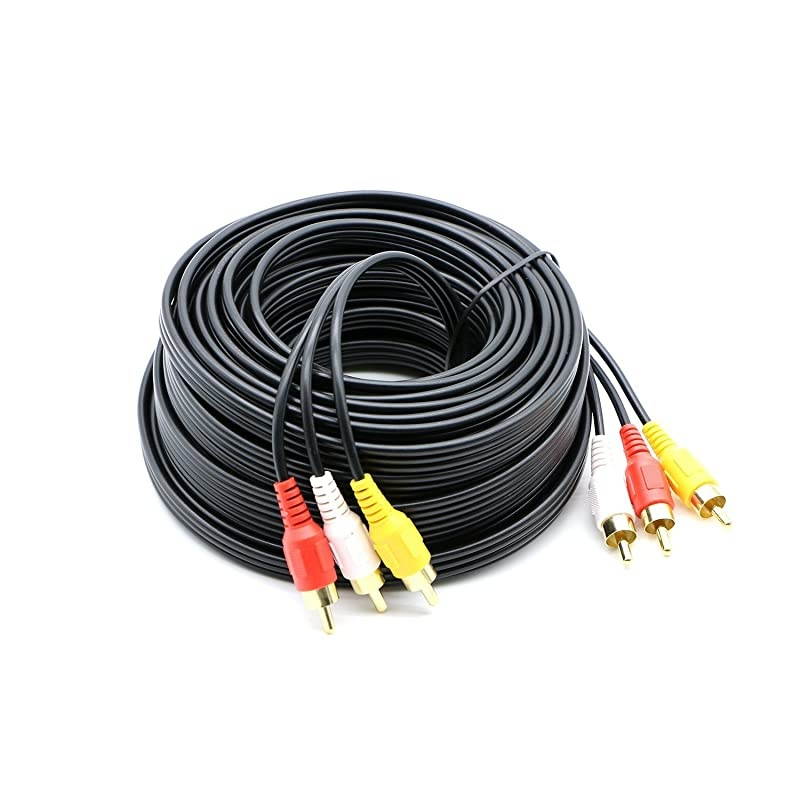 3 RCA Cable Audio Video Composite Male to Male DVD Cable 30 Feet