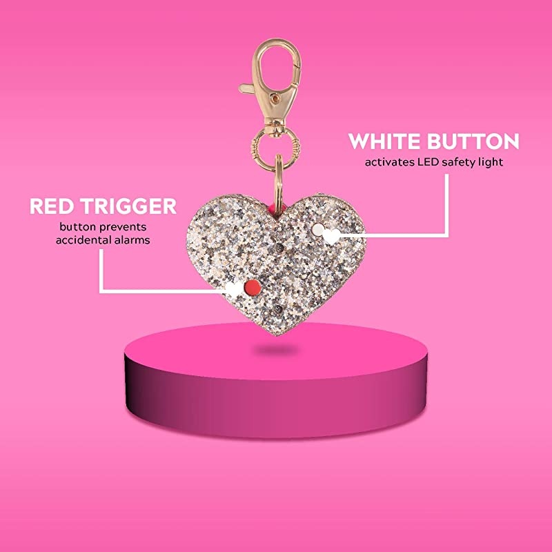 Safety Alarm for Women Ahhlarm SelfDefense Panic 115 Decibel Alarm Keychain for Women with LED Safety Light and Clip Champagne Glitter Heart