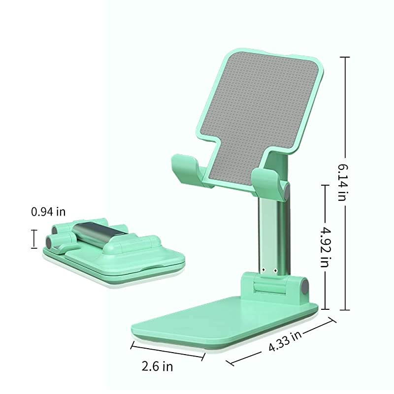 Portable Cell Phone Stand for Desk Adjustable Foldable Tablet Mount Mobile Phone Holder for Desktop Bed Compatible with All Smartphones Green