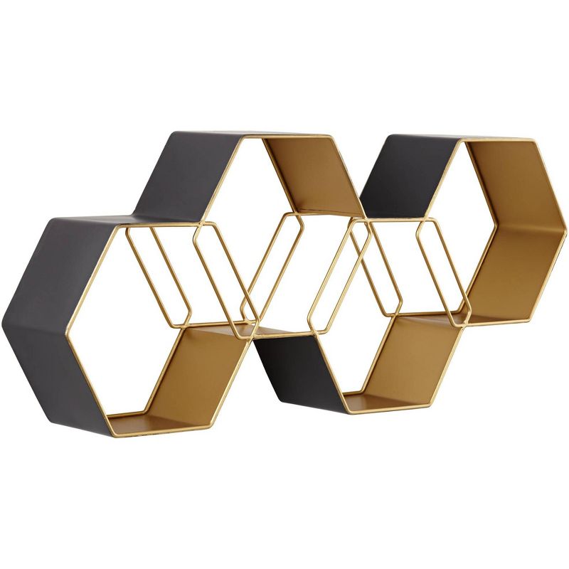 Newhill Designs Roscoe Matte Gray and Gold Hexagonal Stack Metal Wall Shelf