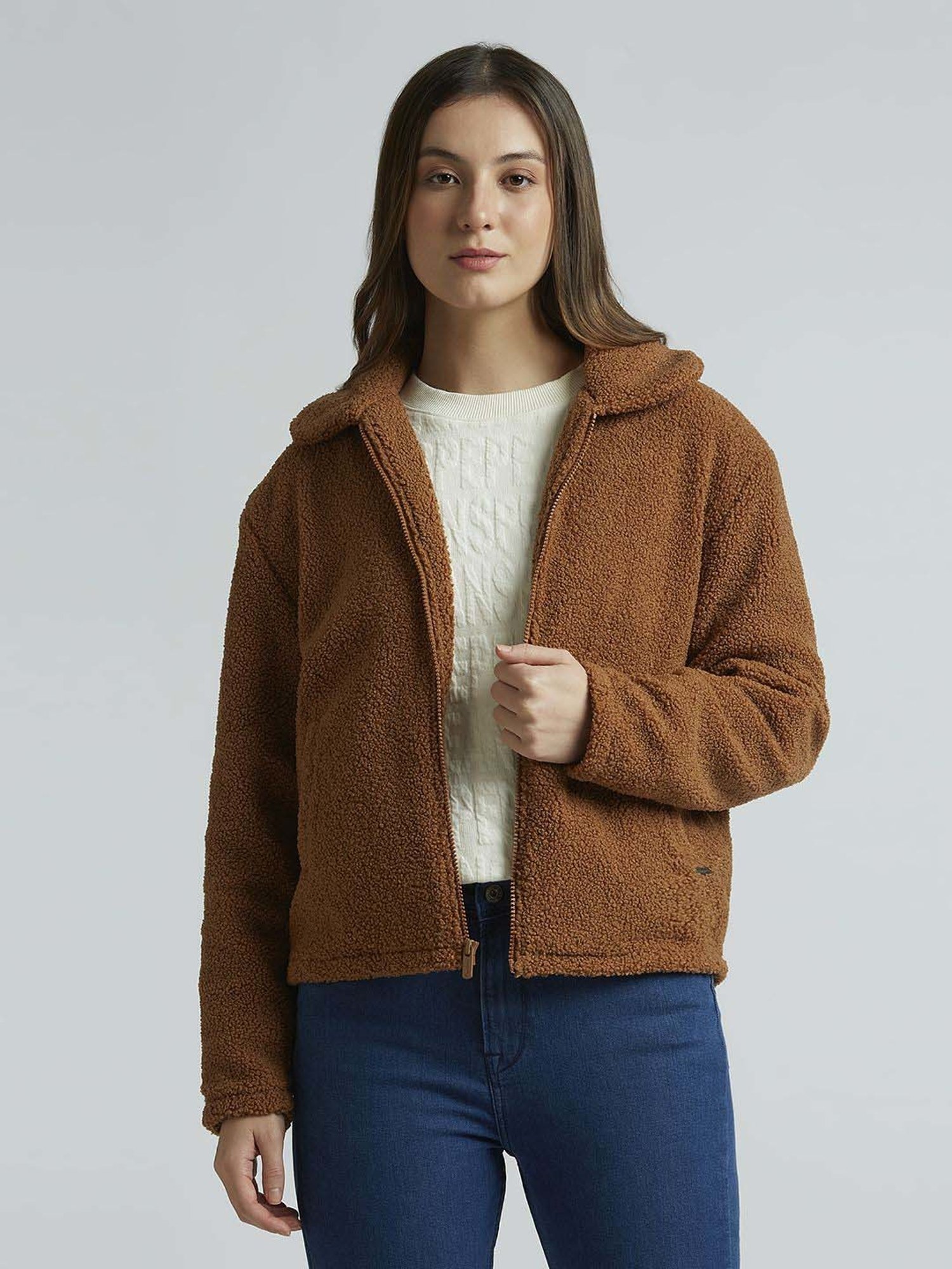 Pepe Jeans Brown Self Pattern Jacket