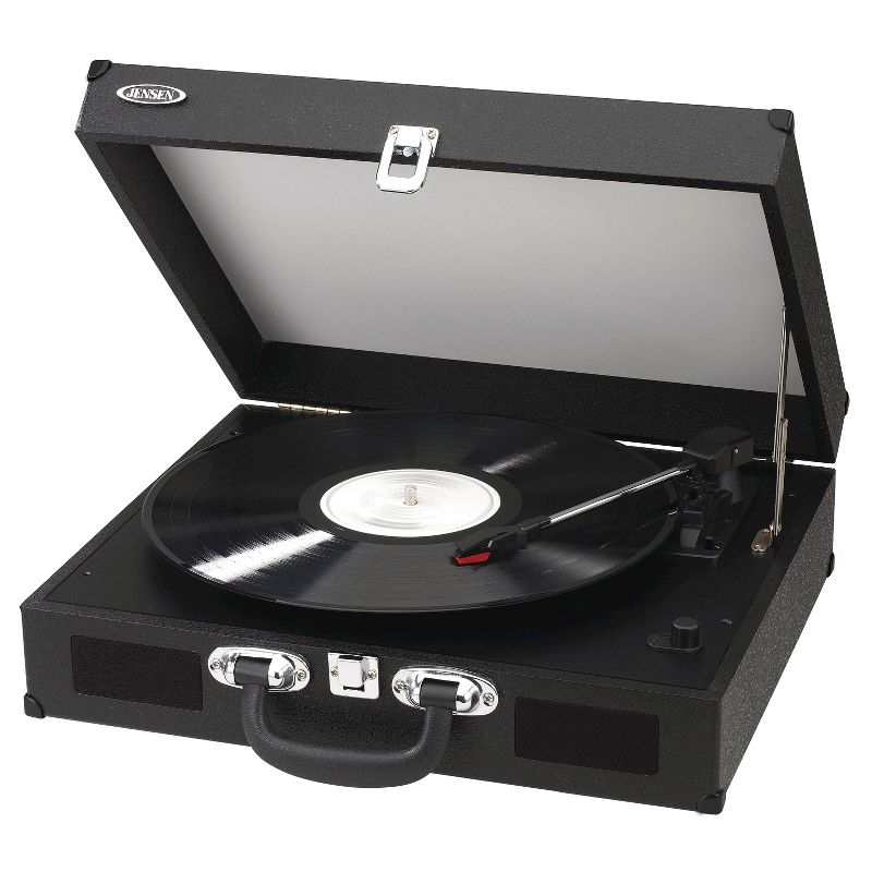 JENSEN Portable 3-Speed Stereo Turntable with Built-in Speakers - Black (JTA-410 )
