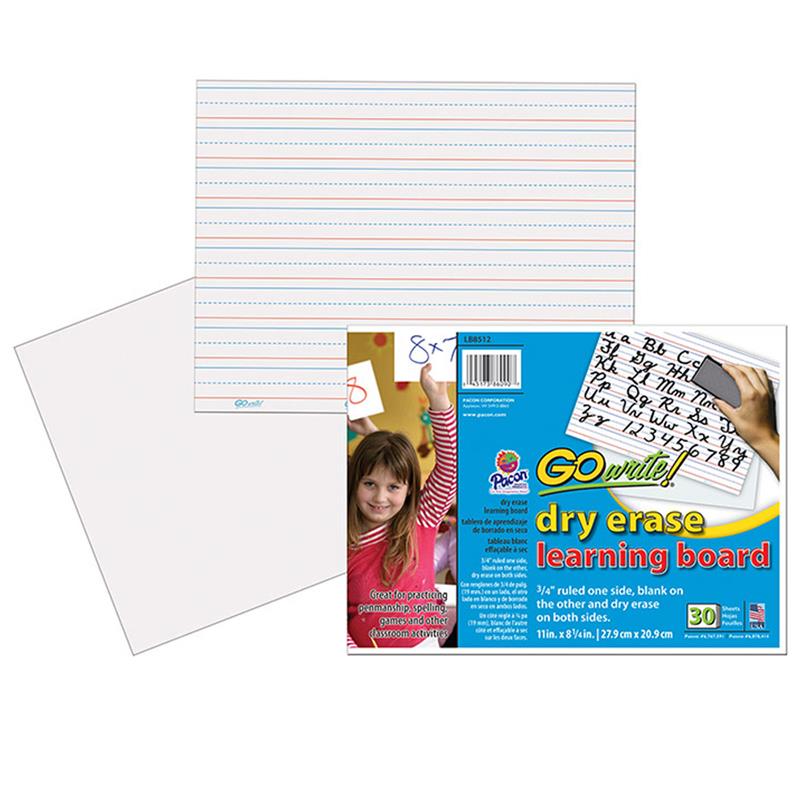 GoWrite!&reg; Dry Erase Learning Board - Dry-erase, Two-Sided, 3/4" Rule/Plain - 11" Width x 8.25" Height - White Surface - Rectangle - No - 30 / Pack