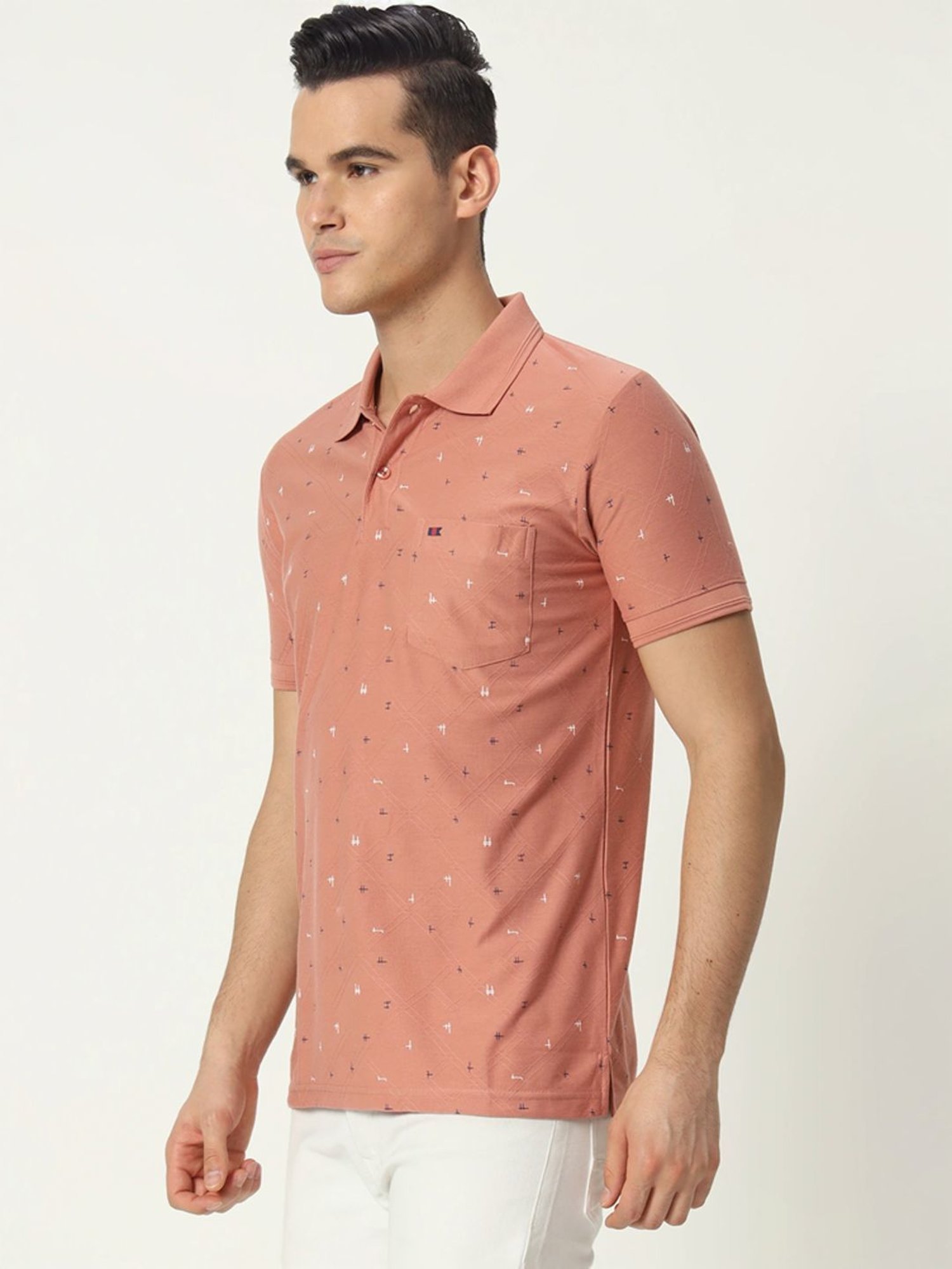 Tab91 Pink Regular Fit Printed Polo T-Shirts