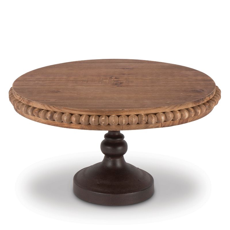 Lone Elm Studios 8.3-Inch Fir Wood Pedestal with Beaded Edge Accents and Brown Metal Base