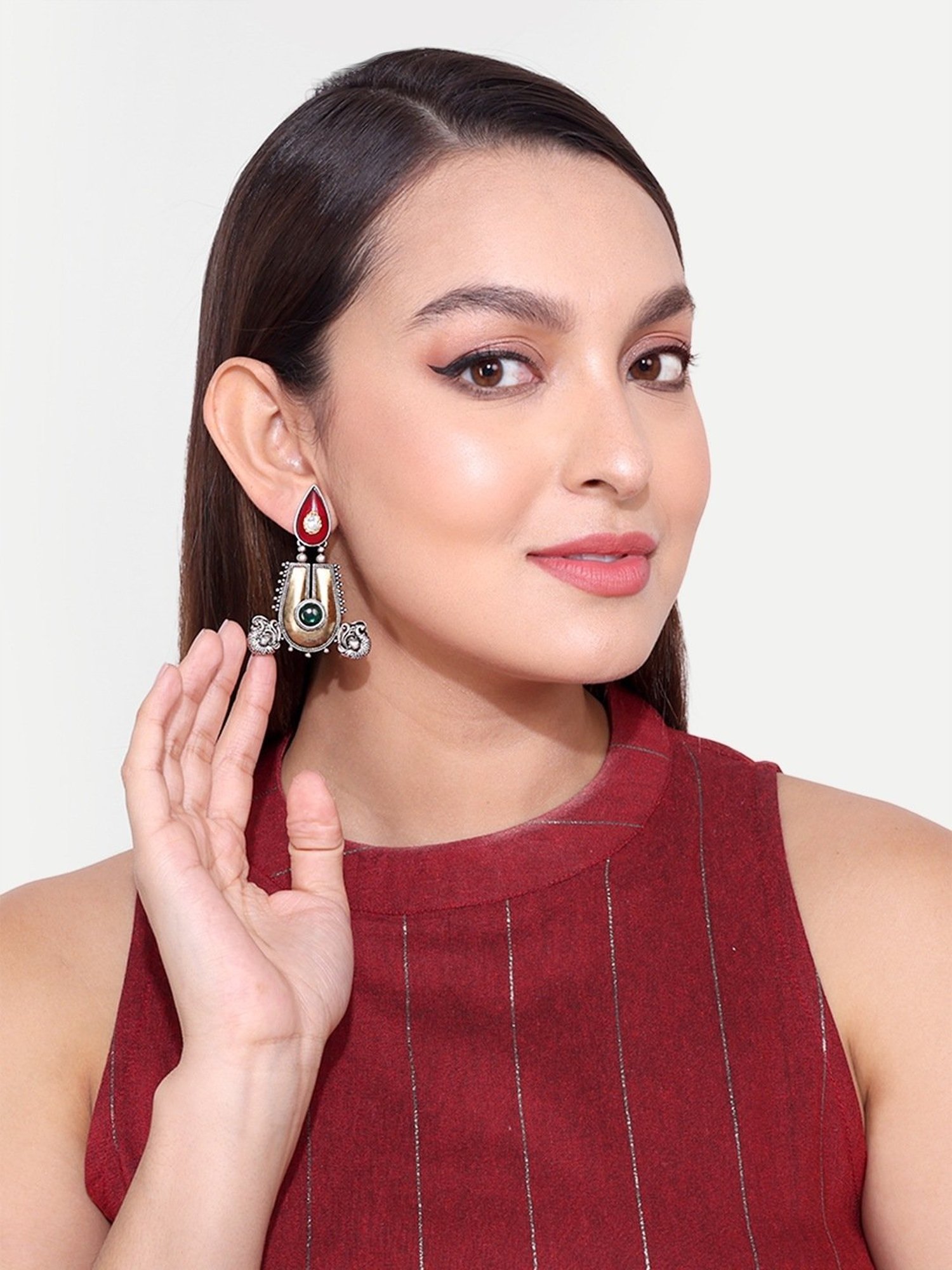 Abdesigns Oxidised Silver Plated Two Tone Handcrafted Earrings