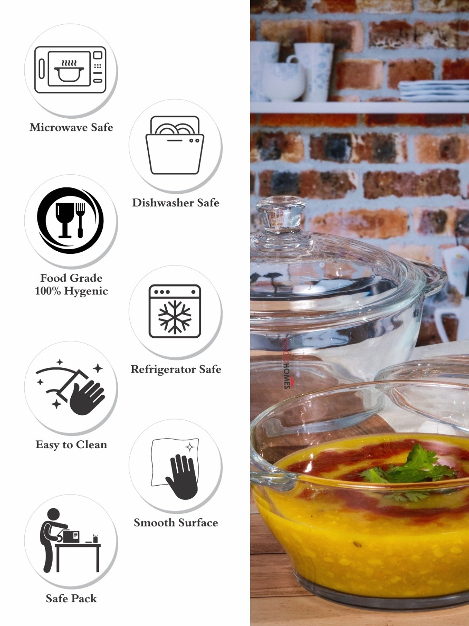 Goodhomes Transparent Glass Serving Bowl - Set of 2