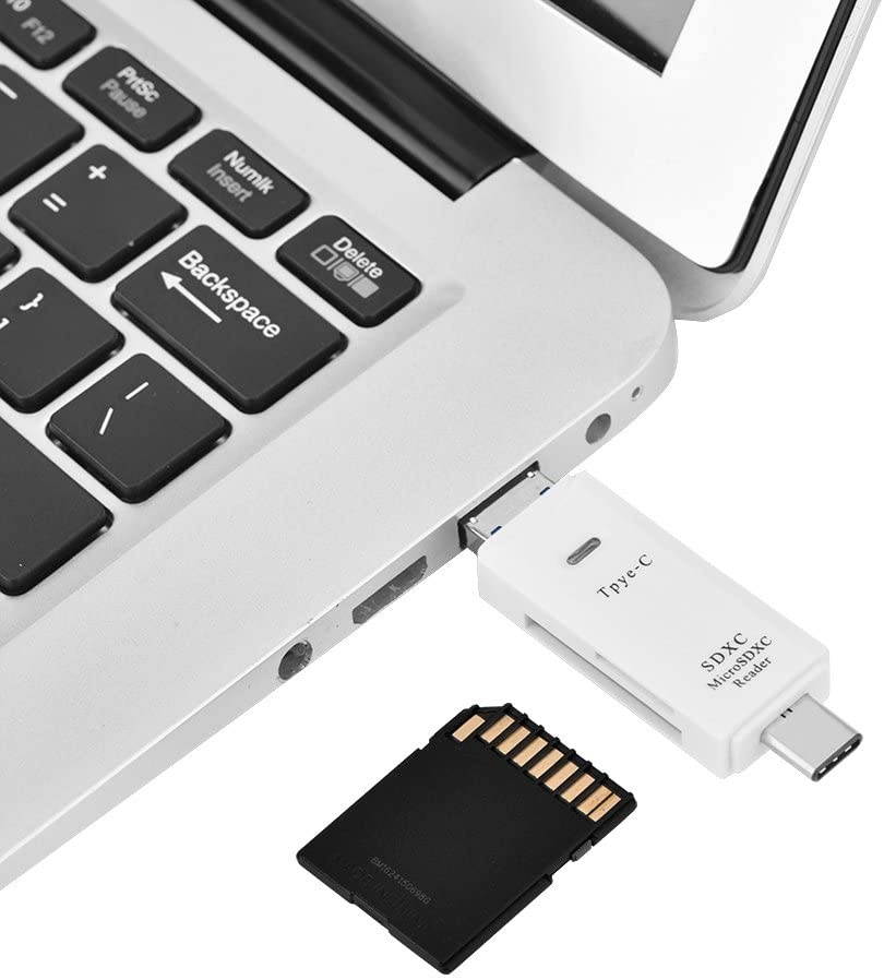 Estink 3 in 1 OTG Memory Card Reader, USB 3.1 Type C + USB + Micro USB Port, for TF/for Micro SD/SD Card, Plug and Play(White)