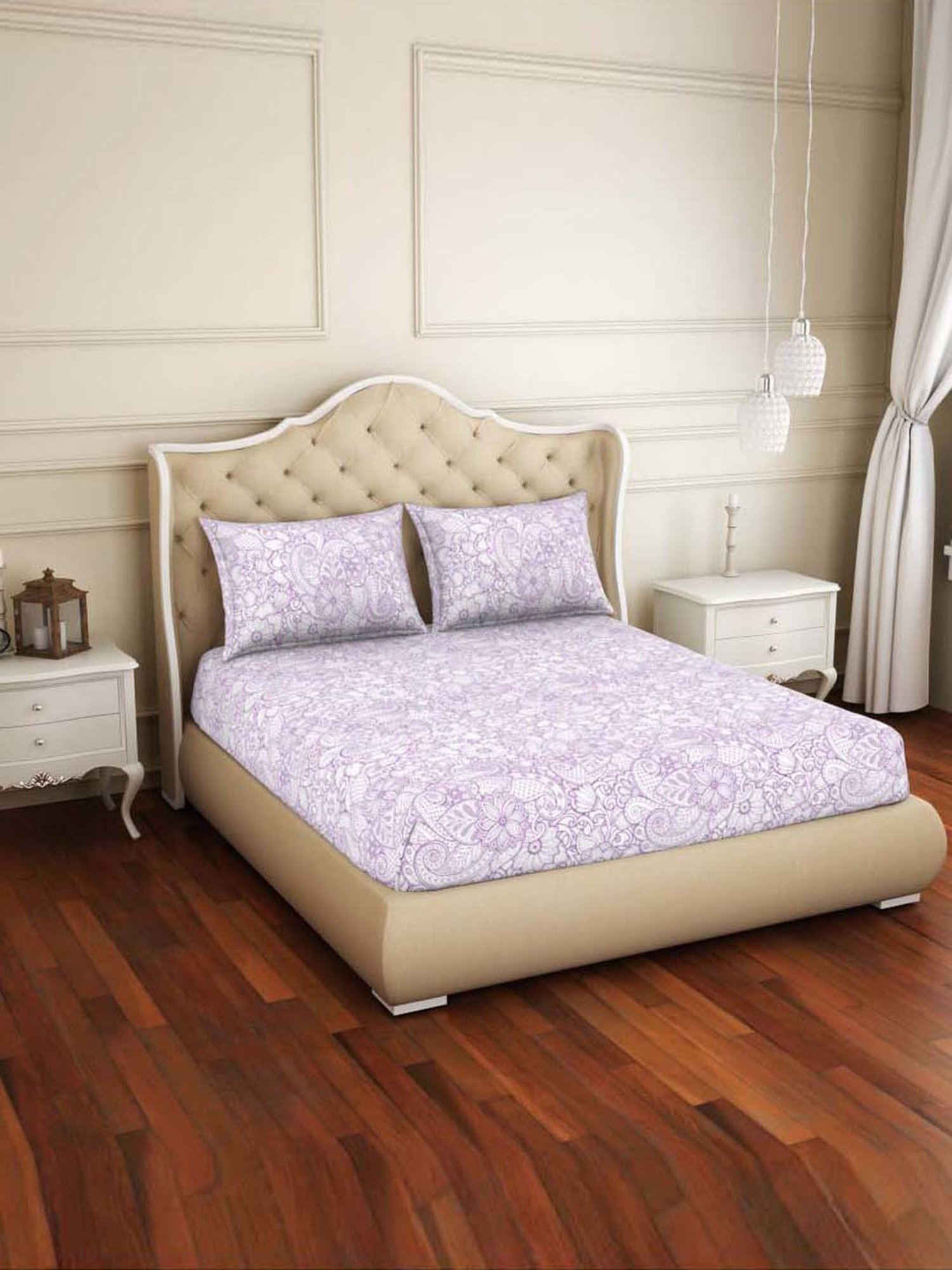 Welspun 2-In-1 Printed Blue Cotton King Bed Sheet with 2 Pillow Covers