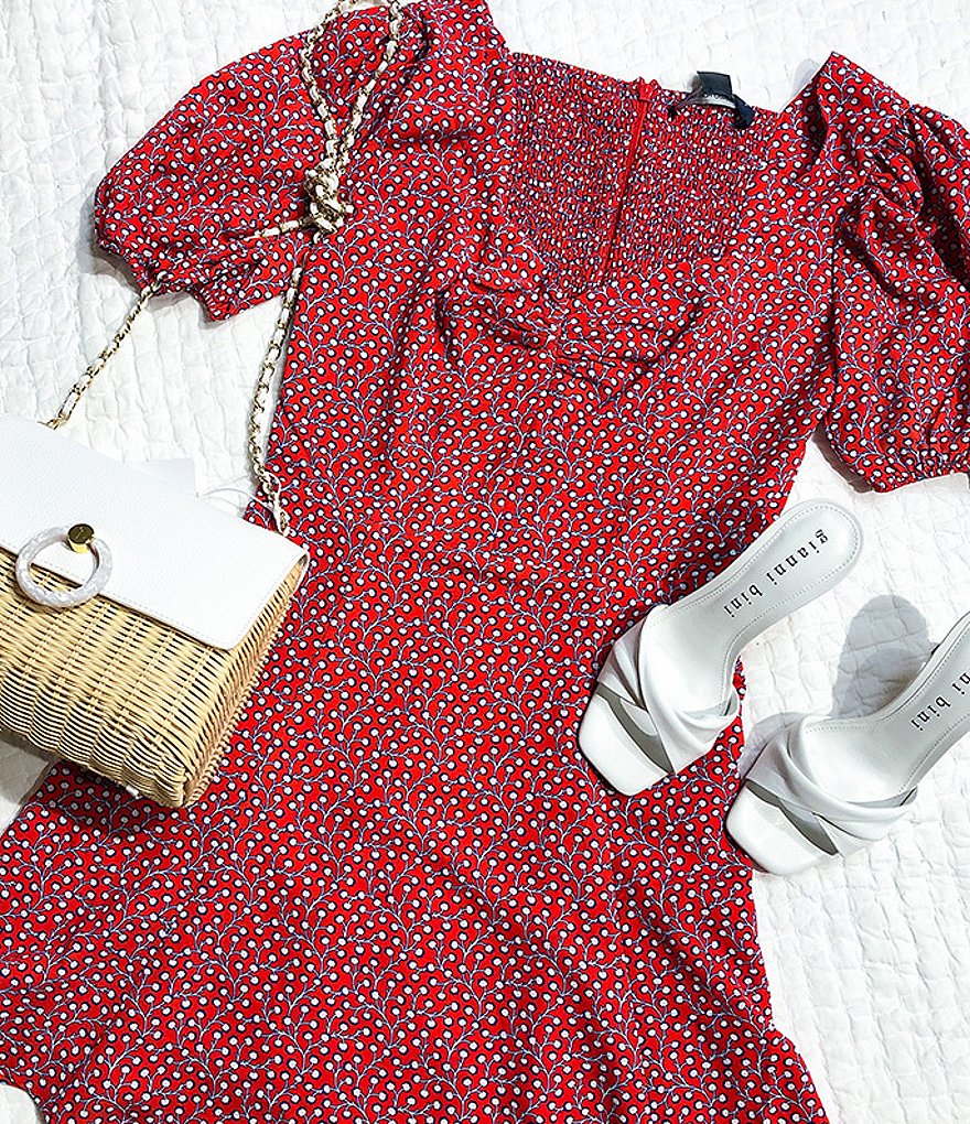 French Connection Elao Drape Puff Sleeve Sweetheart Neck Mini Dress