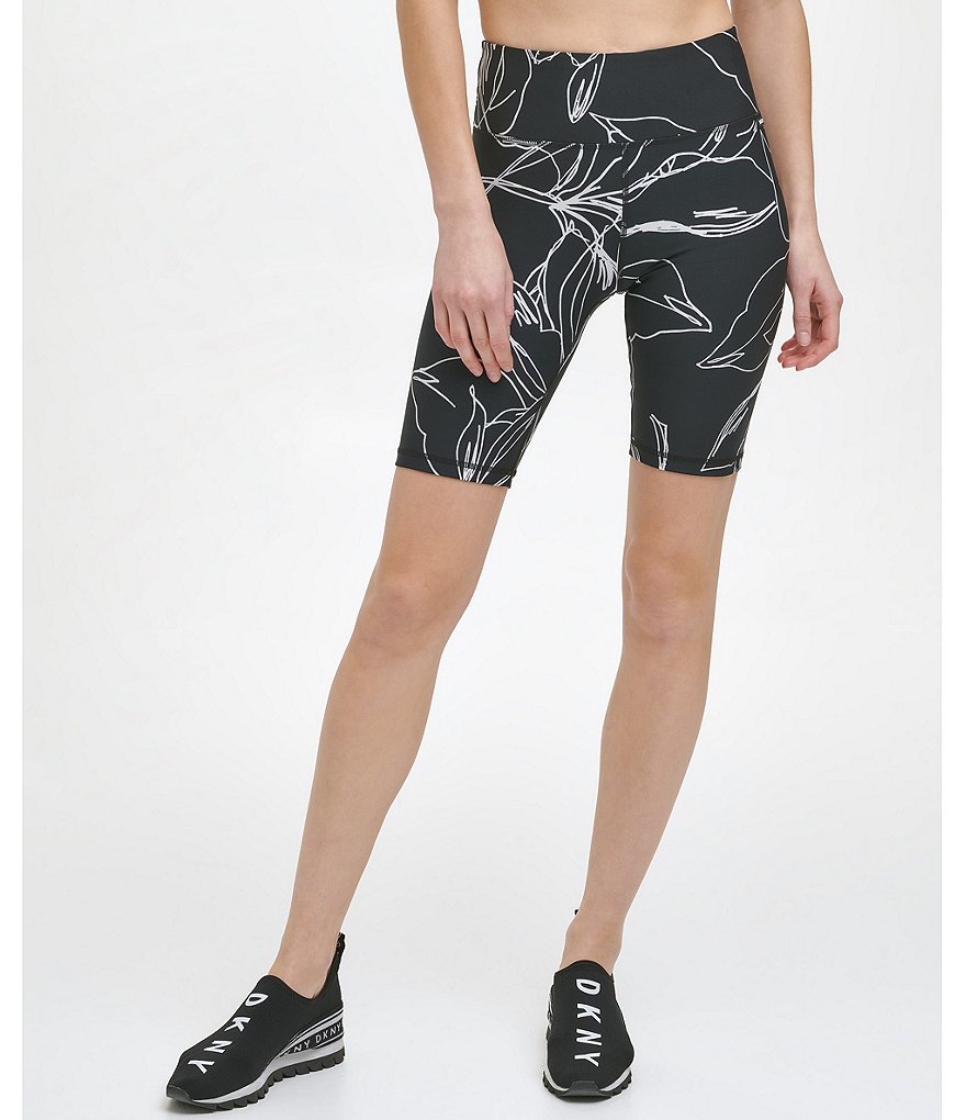 DKNY Sport Etched Floral Print High Waist Pull-On Biker Shorts