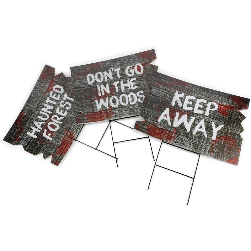 Spooky Central Set of 3 Halloween Yard Signs with Metal Stakes, Outdoor Decorations 16"x 12"
