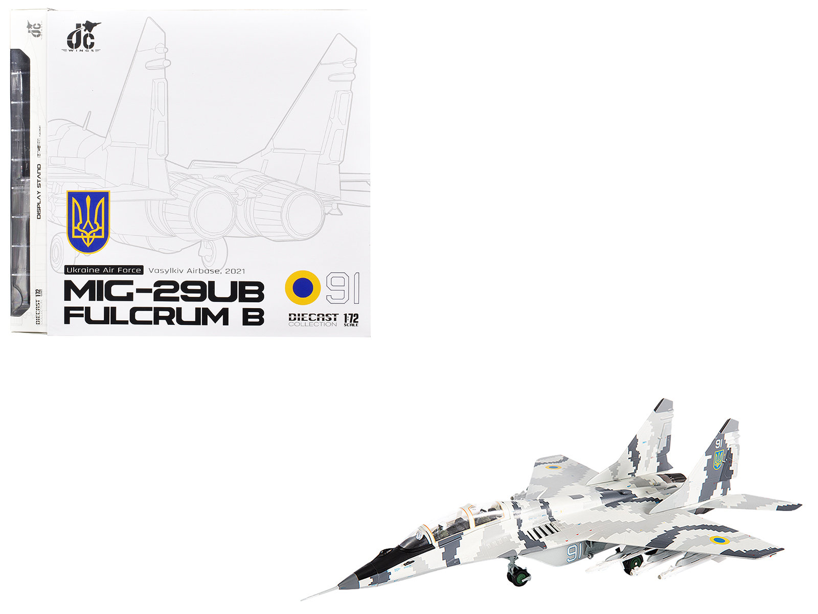 Mikoyan MiG-29UB Fulcrum-B Fighter Aircraft "Vasylkiv Air Base Ukraine" (2021) Ukrainian Air Force 1/72 Diecast Model by JC Wings