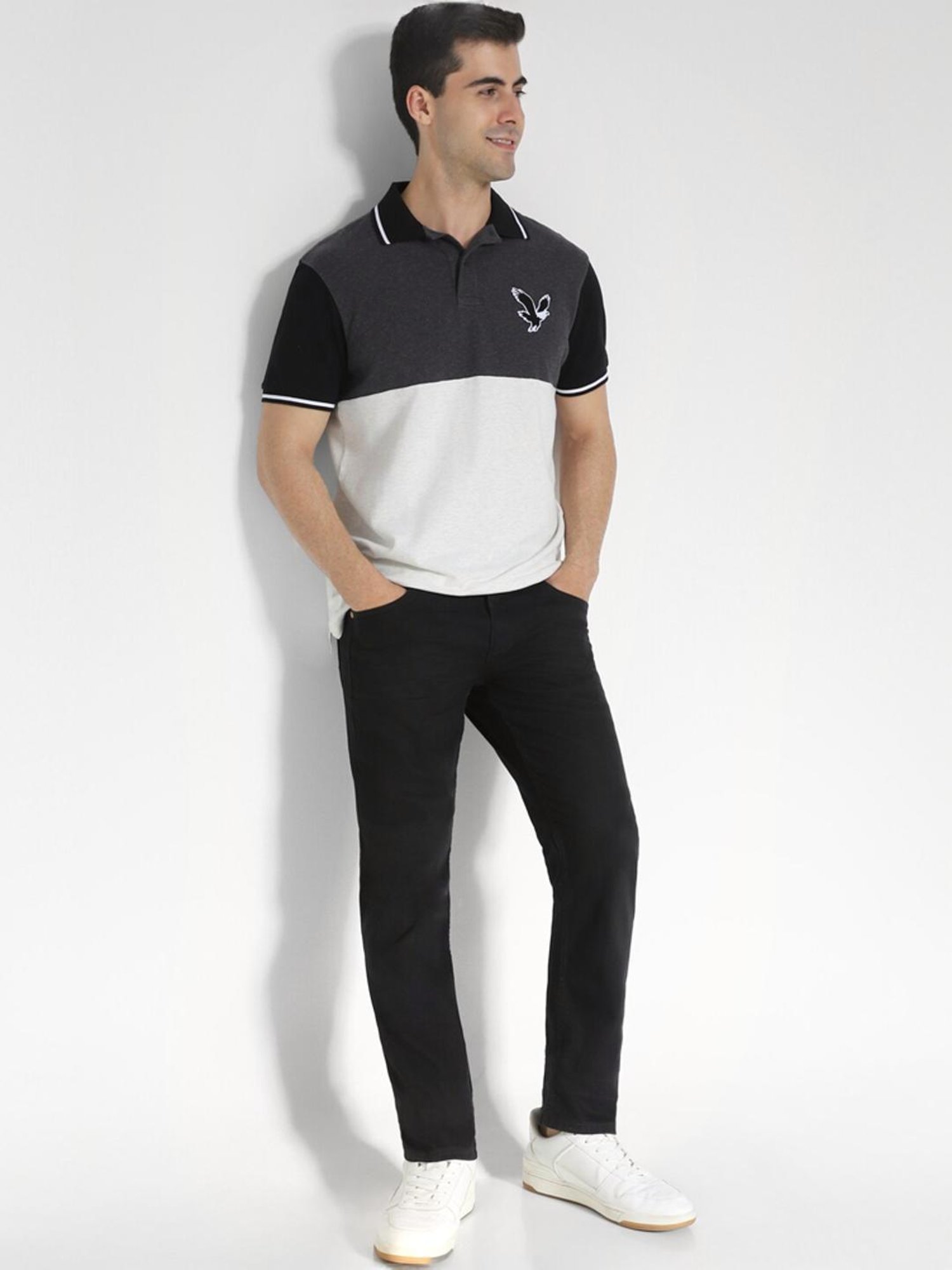 American Eagle Grey Regular Fit Colour Block Polo T-Shirt