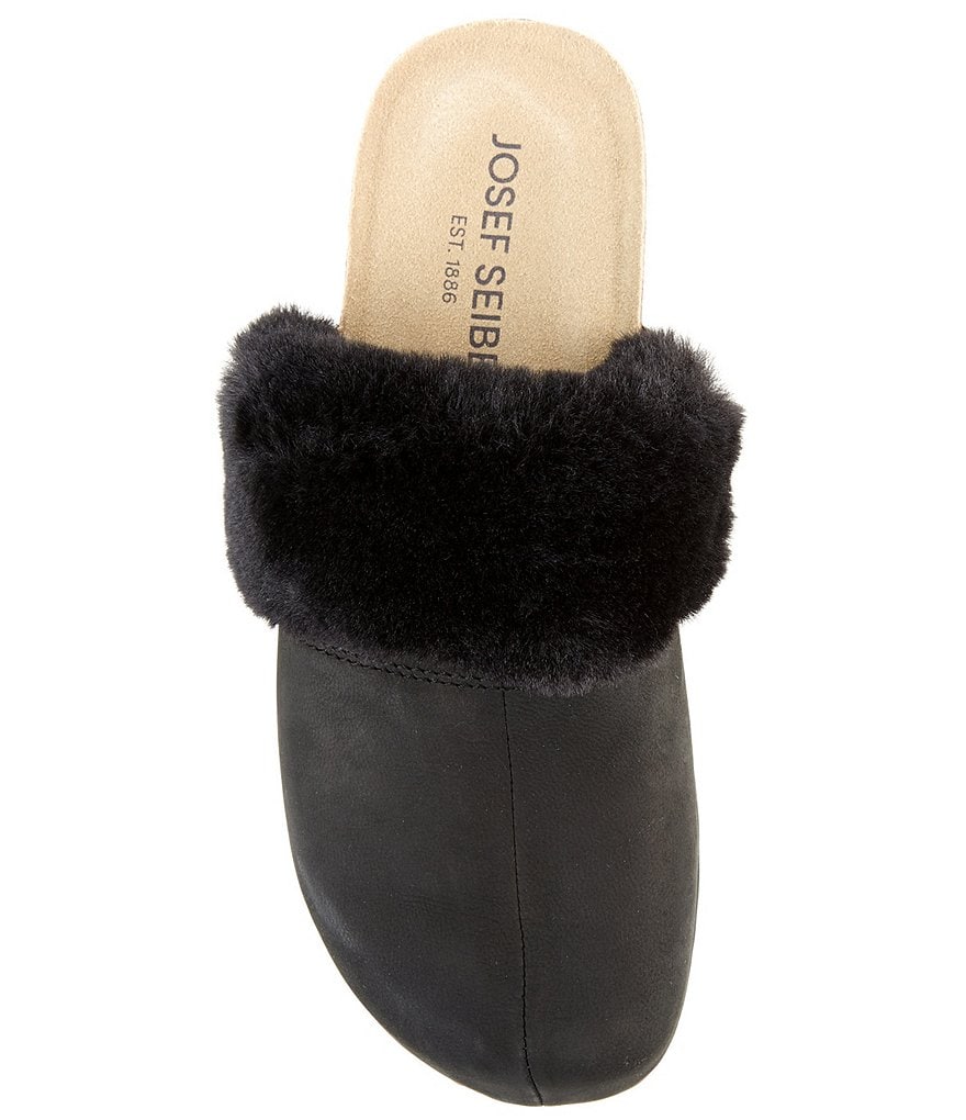 Josef Seibel Tonga 68 Leather Faux Fur Trim Clog Mules