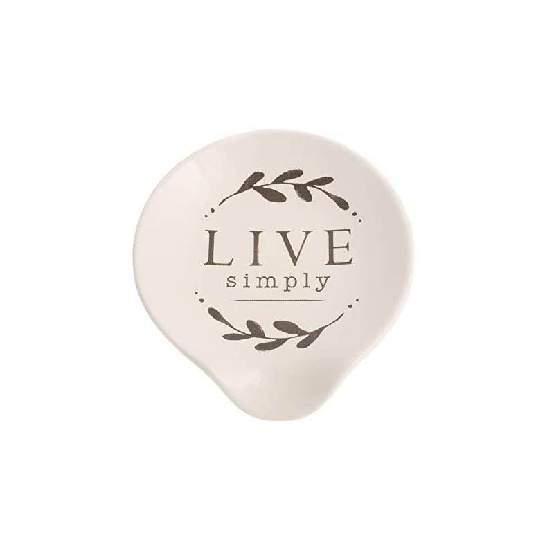 Live Simply Floral 4.5 x 4 Glossy White Ceramic Stoneware Kitchen Spoon Rest