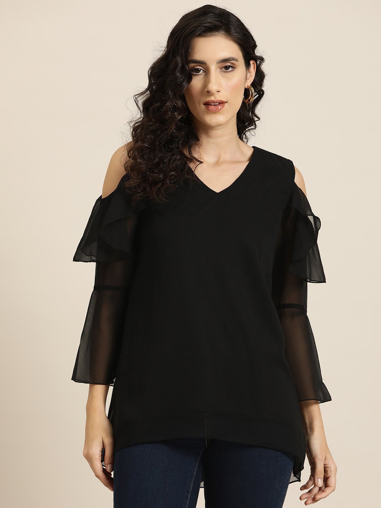 Qurvii Black Regular fit Top