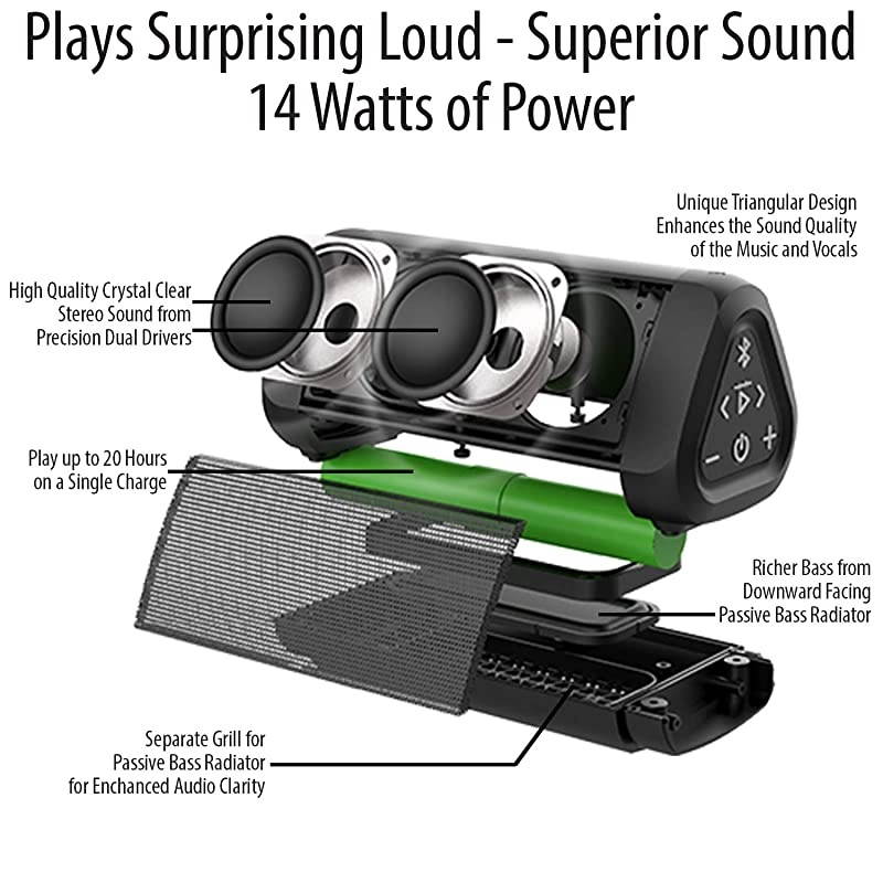 Angle 3 Ultra 3rd Gen 50 Bluetooth Speaker Updated Two Speaker Edition 14 Watts HiQuality Sound amp Bass 100 Ft Wireless Range IPX7 Bluetooth Speakers by SoundWorks Black